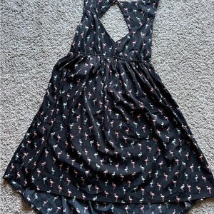 Roxy Black Dress with Flamingo Print and back cutout